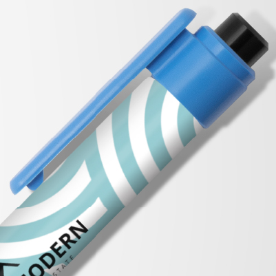 Personalized plastic pen with full wrap design.